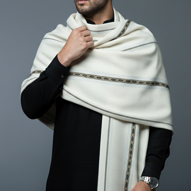 Pure white Pashmina wool shawl | Hand made from Swat Pakistan
