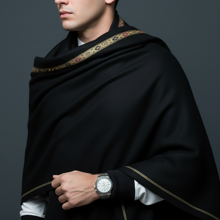 Pure black Pashmina wool shawl | Hand made from Swat Pakistan