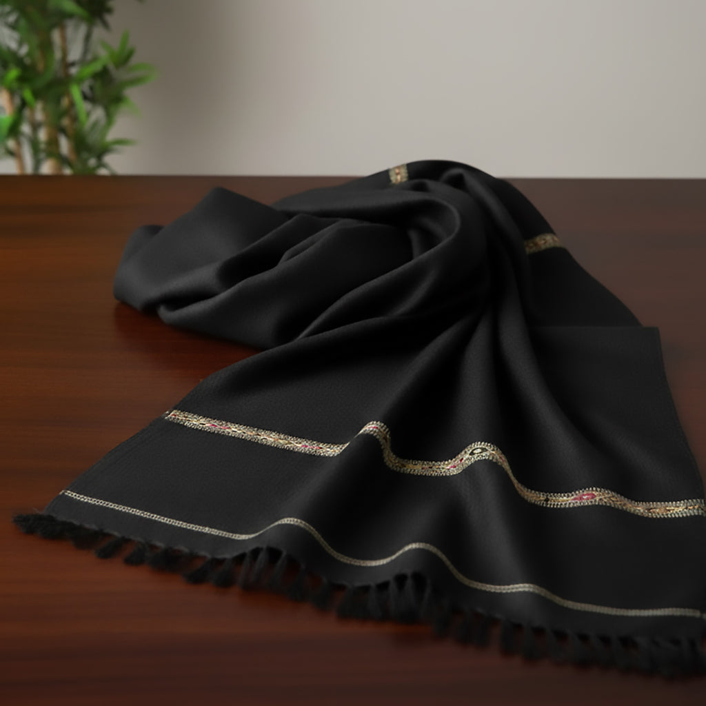 Pure black Pashmina wool shawl | Hand made from Swat Pakistan
