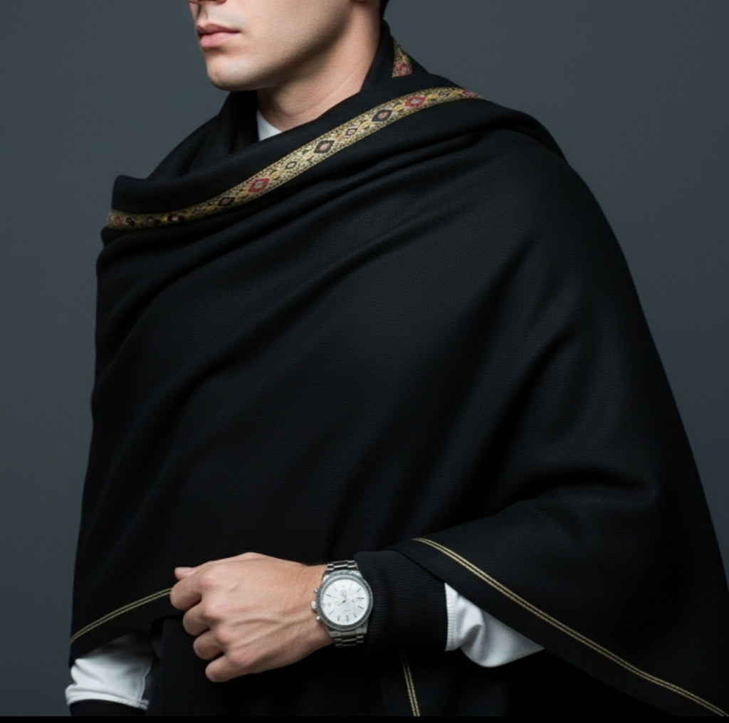 Pure black Pashmina wool shawl | Hand made from Swat Pakistan